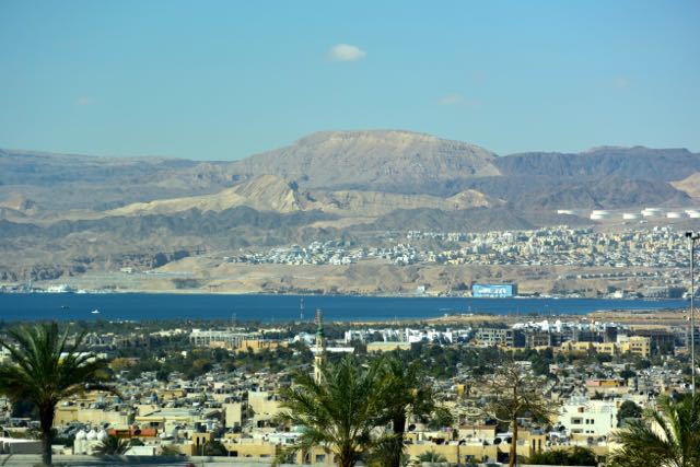 Aqaba in the foreground; Eilat (Israel) across the bay.