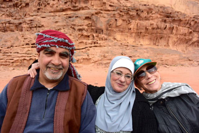 Our Jordanian driver/guide Mazen, with his wife Sana, and Susan.