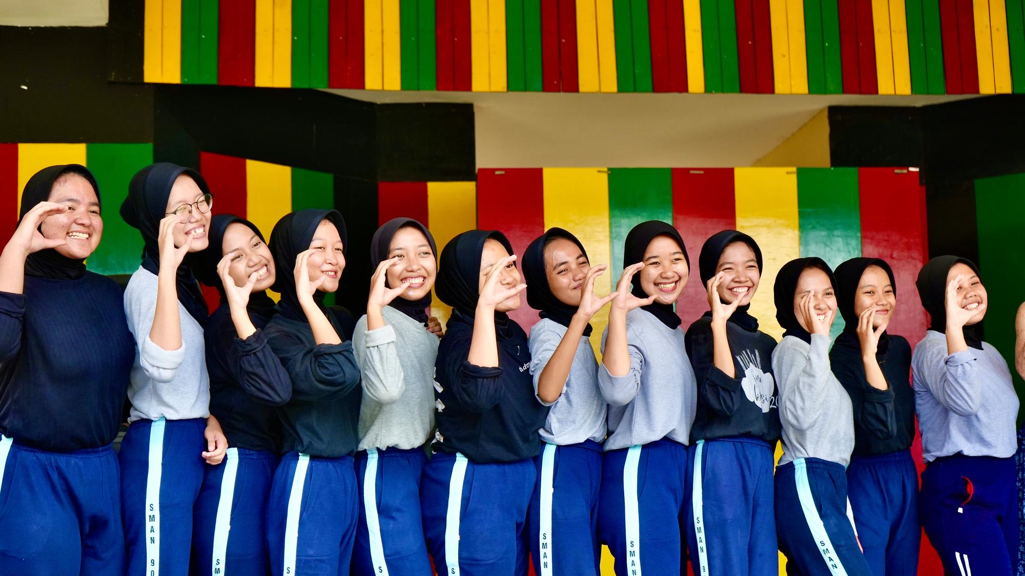 Girls rehearsing for a performance