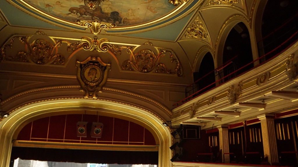 Belgrade Opera House ceiling viewed from the balcony.