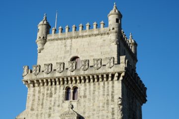 Turret of the fortress guarding Lisbon at the river bank.