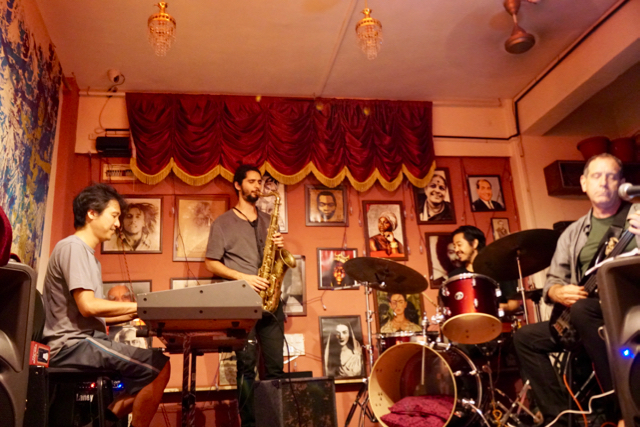 The Bandra Base stage. Dee is playing the bass.