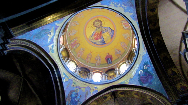 Church of the Ascension (where Jesus went to heaven): Interior dome mosaic.