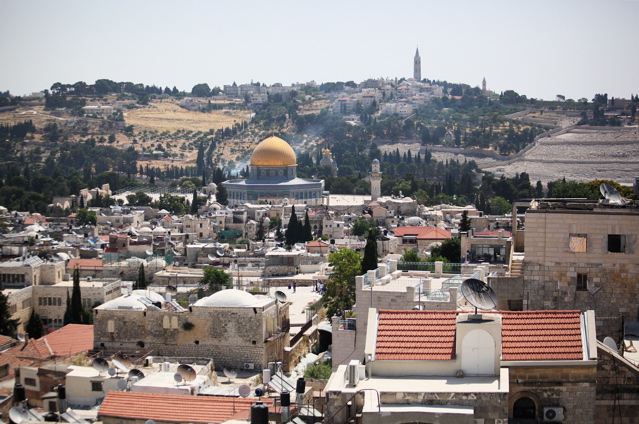 Looking across Jerusalem's Old City; Garden of Gethsemene in the background.